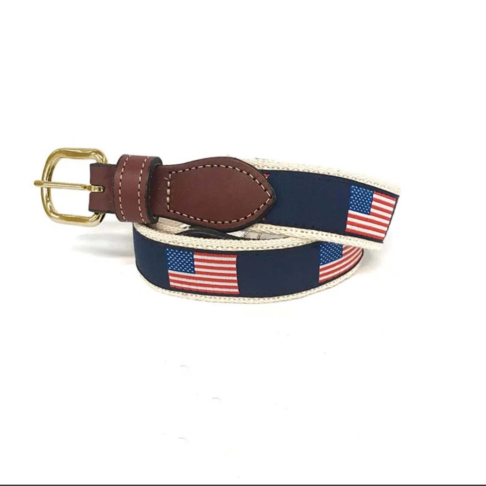 Patriotic Flag Belt with Gold Buckle